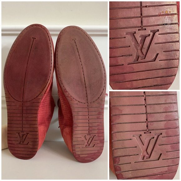 Authentic Louis Vuitton Pink Perforated Suede LV Logo Low Top Sneakers Size 7.5 - Picture 8 of 13